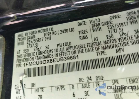 2014 Ford Escape Se from USA, damaged, VIN 1FMCU0GX8EUB39681